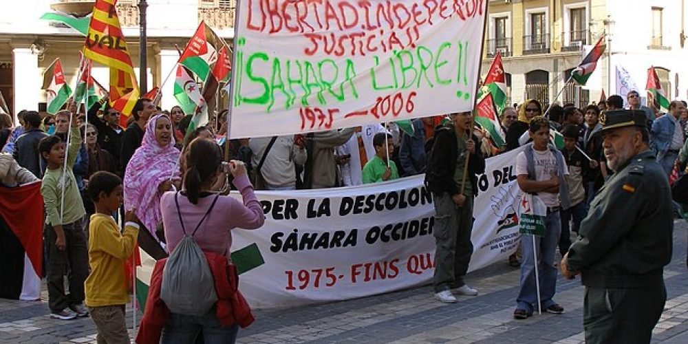 یک تظاهرات با پلاکاردهای حمایت از پولیساریو